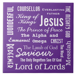 The Names of Jesus White Text Tile