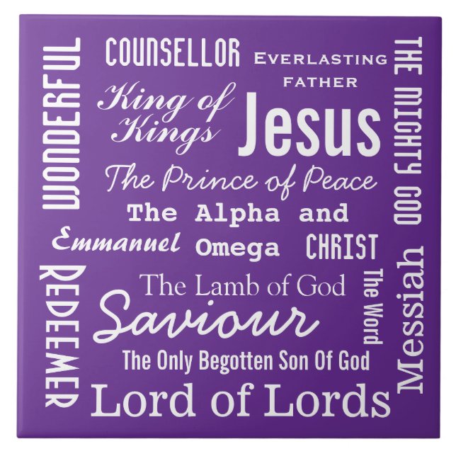 The Names of Jesus White Text Tile (Front)