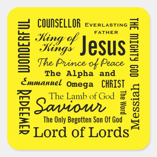 The Names of Jesus Yellow Square Sticker (Front)