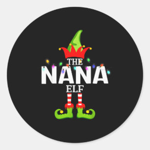 The Nana Elf Christmas Matching Pajamas Classic Round Sticker