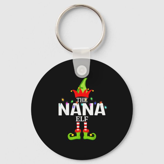 The Nana Elf Christmas Matching Pajamas  Key Ring (Front)