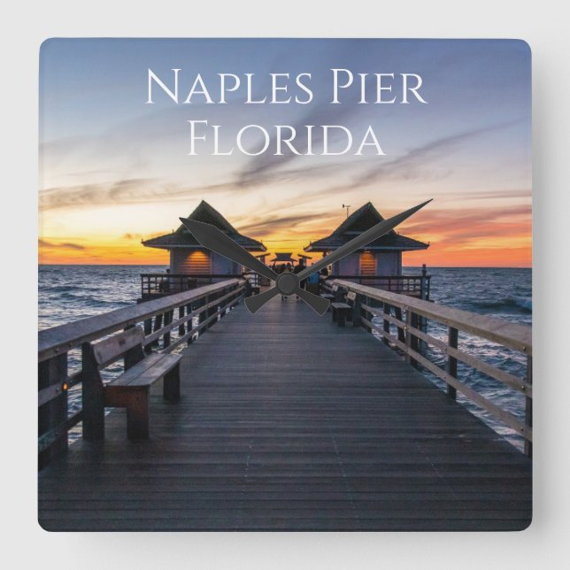 The Naples Pier florida coast Square Wall Clock (Front)
