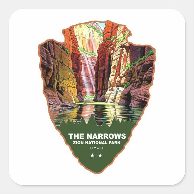 The Narrows Zion National Park Arrowhead Square Sticker (Front)