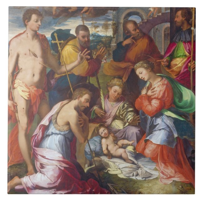 The Nativity, 1534 (oil on panel) Tile (Front)