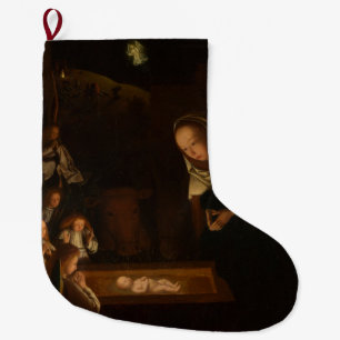 The Nativity at Night (Birth of Jesus, Christmas) Large Christmas Stocking