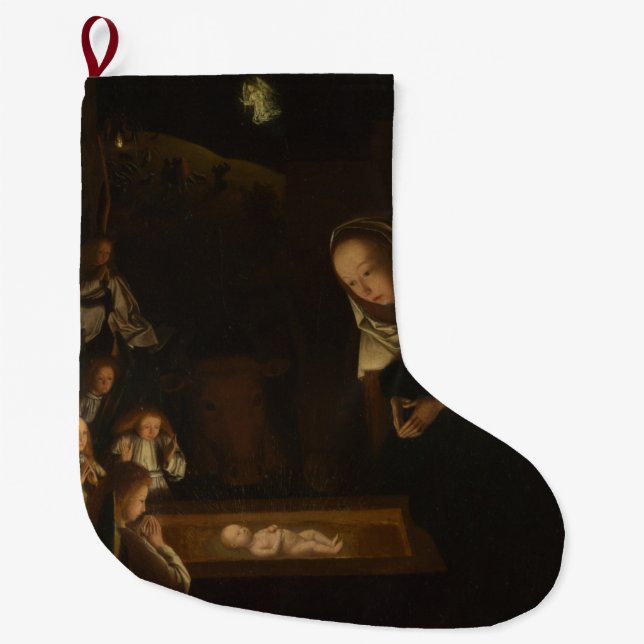 The Nativity at Night (Birth of Jesus, Christmas) Large Christmas Stocking (Front)