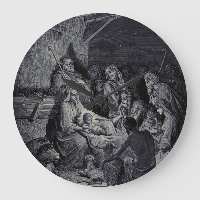 The Nativity by Gustave Doré Premium Victorian Ink Large Clock (Front)