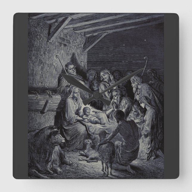 The Nativity by Gustave Doré Premium Victorian Ink Square Wall Clock (Front)