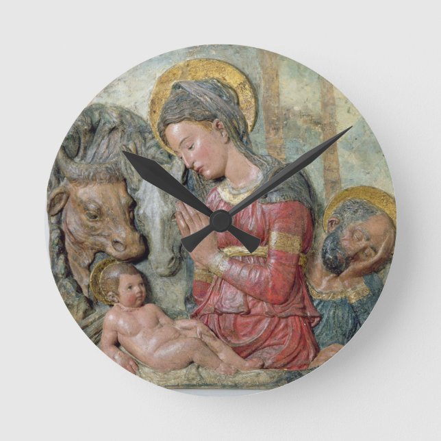 The Nativity, c.1460 (painted terracotta) Round Clock (Front)