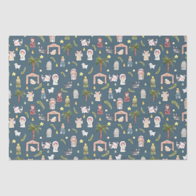The Nativity Christmas holiday Navy  Tissue Paper (Front)