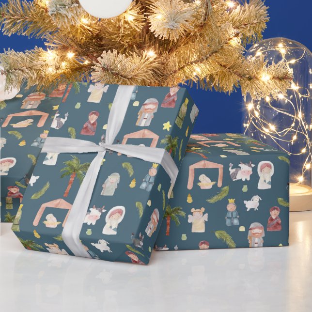 The Nativity Christmas holiday Navy Wrapping Paper (Holidays)