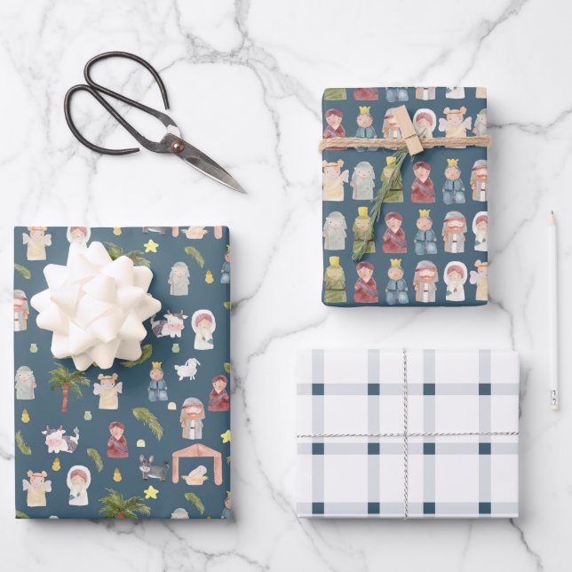 The Nativity Christmas holiday navy Wrapping Paper Sheet (Front)