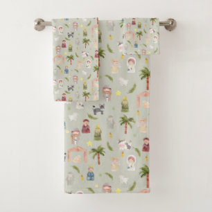 The Nativity Christmas holiday Sage Bath Towel Set