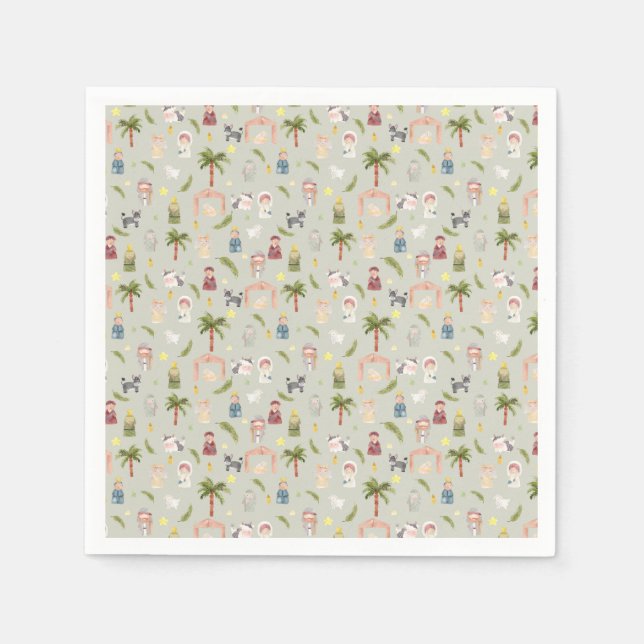 The Nativity Christmas holiday Sage Napkins (Front)