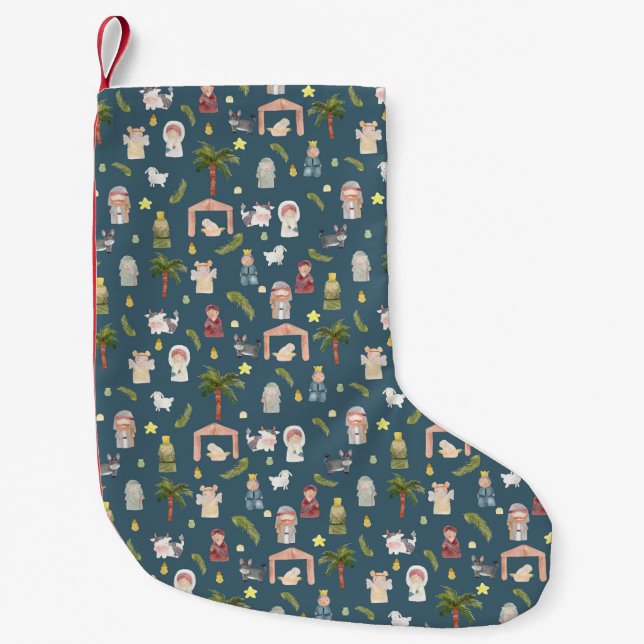 The Nativity Christmas holiday Small Navy Small Christmas Stocking (Front)