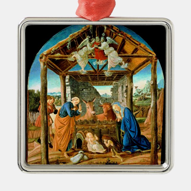 The Nativity, famous painting by Sandro Botticelli Metal Tree Decoration (Front)