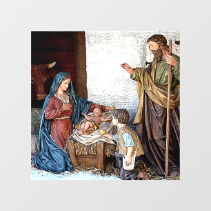 THE NATIVITY: MARY, JOSEPH, JESUS AND SHEPHERD BOY WINDOW CLING