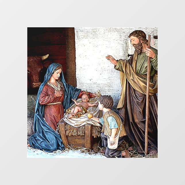 THE NATIVITY: MARY, JOSEPH, JESUS AND SHEPHERD BOY WINDOW CLING (Sheet)
