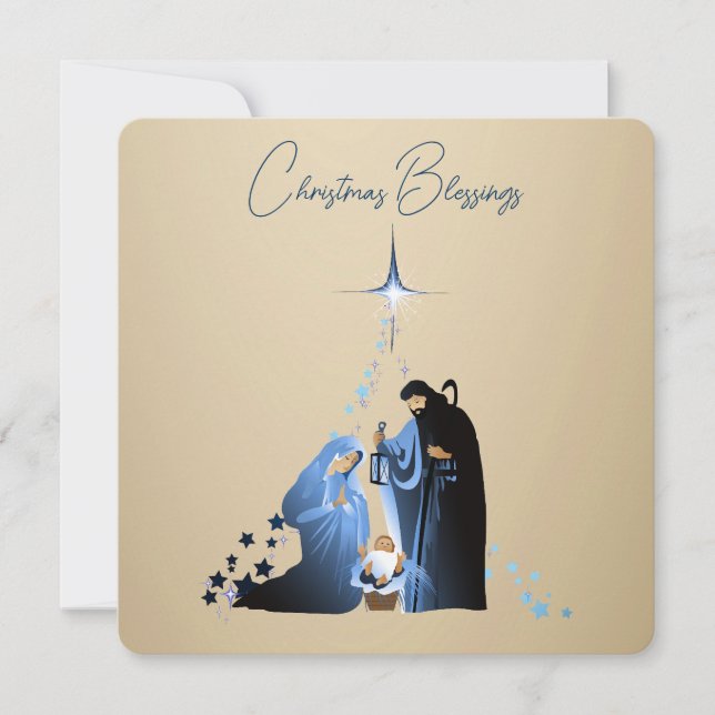 The Nativity of Baby Jesus Christmas Greetings Holiday Card (Front)