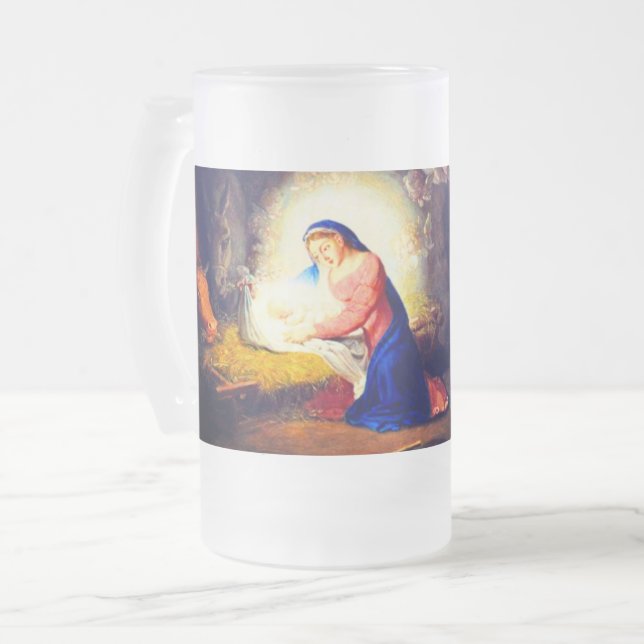 The Nativity of Christ Frosted Glass Beer Mug (Front Left)