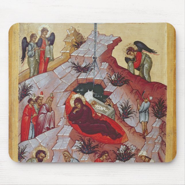 The Nativity, Russian icon, 16th century Mouse Mat (Front)
