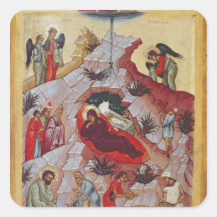 The Nativity, Russian icon, 16th century Square Sticker