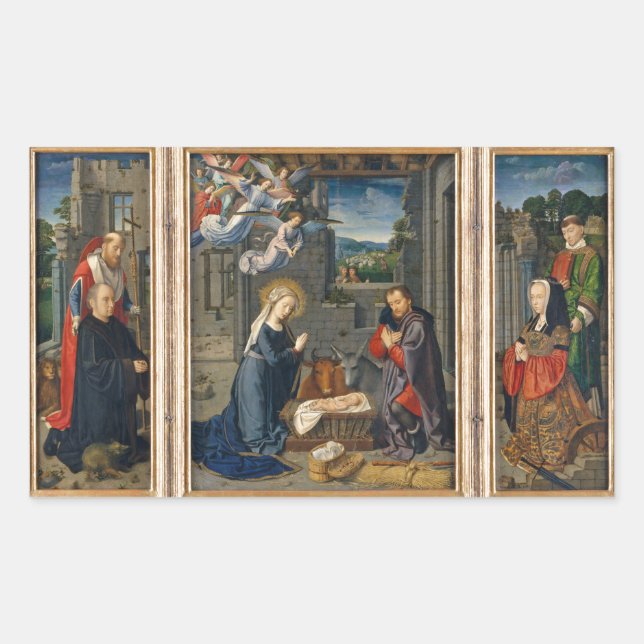 The Nativity Scene with Donors and Saints Rectangular Sticker (Front)