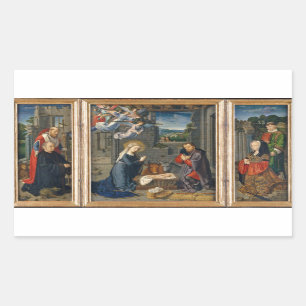 The Nativity Scene with Donors and Saints Rectangular Sticker