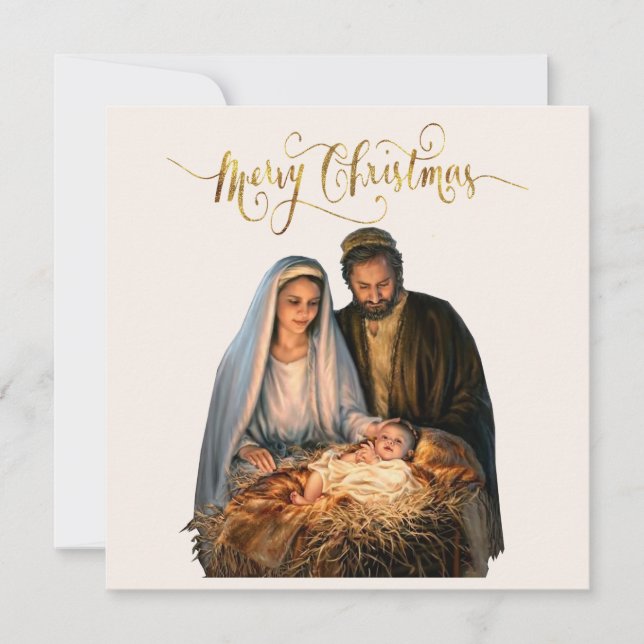 The Nativity with Mary, Joseph and baby Jesus  Holiday Card (Front)