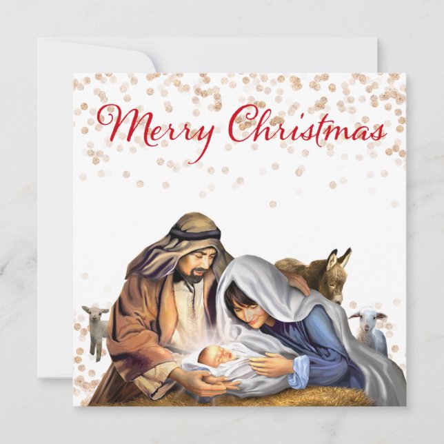 The Nativity with Mary, Joseph and Baby Jesus  Holiday Card (Front)