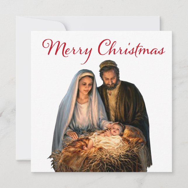 The Nativity with Mary, Joseph and baby Jesus Holiday Card (Front)