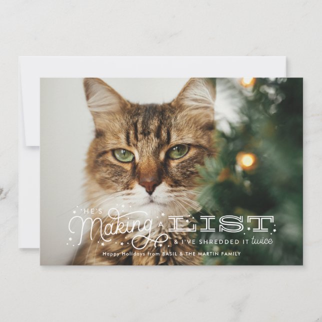 The Naughty List Funny Cat Christmas Card (Front)
