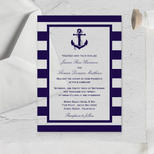 The Nautical Anchor Navy Stripe Wedding Collection Acrylic Invitations