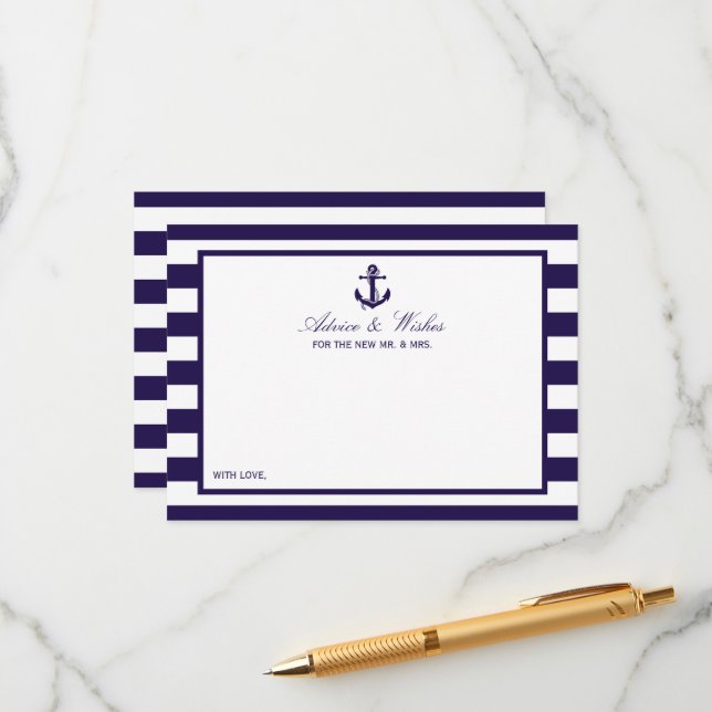 The Nautical Anchor Navy Stripe Wedding Collection Advice Card (Front/Back In Situ)