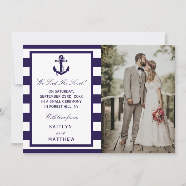 The Nautical Anchor Navy Stripe Wedding Collection Announcement (Front)