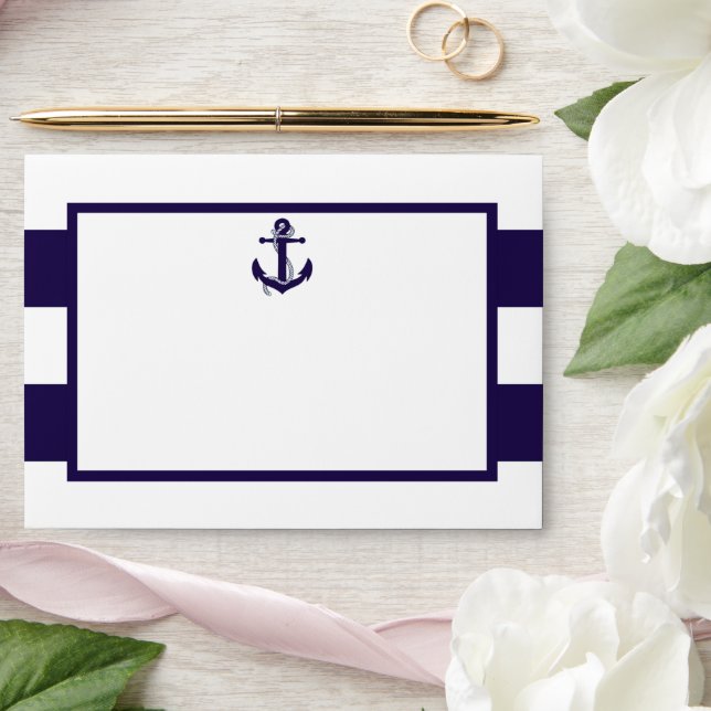 The Nautical Anchor Navy Stripe Wedding Collection Envelope (Wedding)