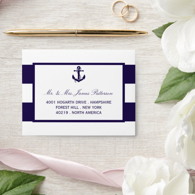 The Nautical Anchor Navy Stripe Wedding Collection Envelopes (Wedding)