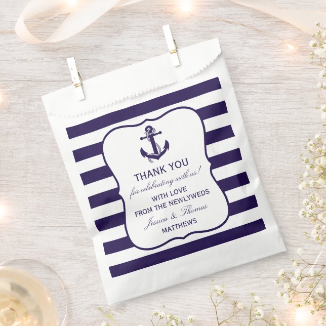 The Nautical Anchor Navy Stripe Wedding Collection Favour Bags (Clipped)