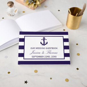 The Nautical Anchor Navy Stripe Wedding Collection Guest Book