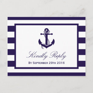 The Nautical Anchor Navy Stripe Wedding Collection Invitation Postcard
