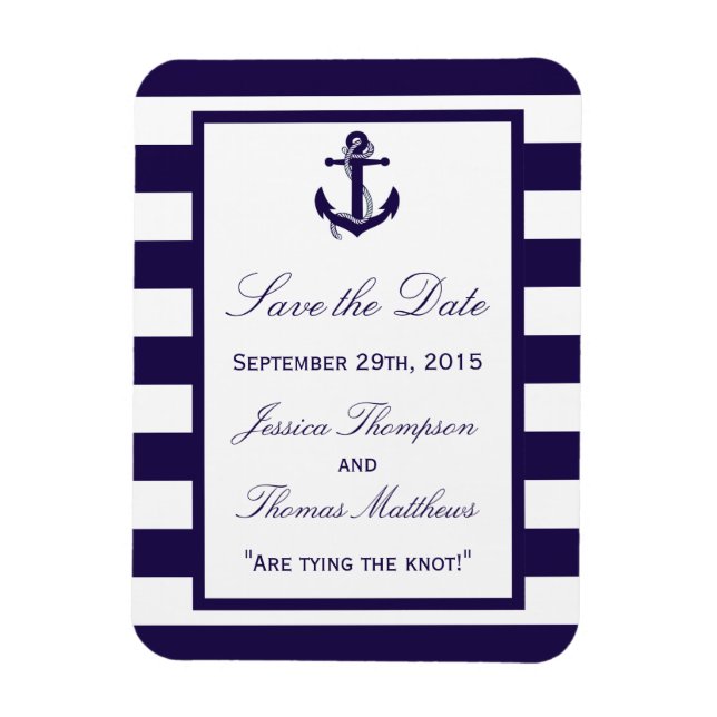 The Nautical Anchor Navy Stripe Wedding Collection Magnet (Vertical)