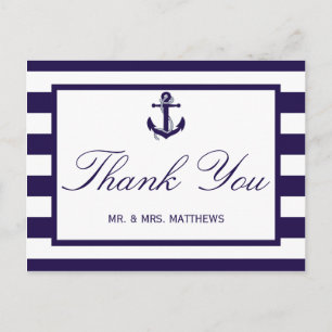 The Nautical Anchor Navy Stripe Wedding Collection Postcard