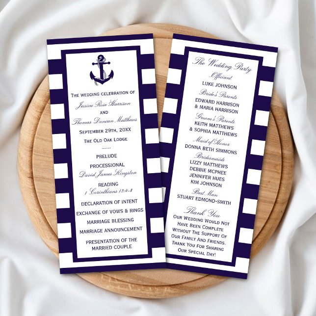 The Nautical Anchor Navy Stripe Wedding Collection Programme (Creator Uploaded)