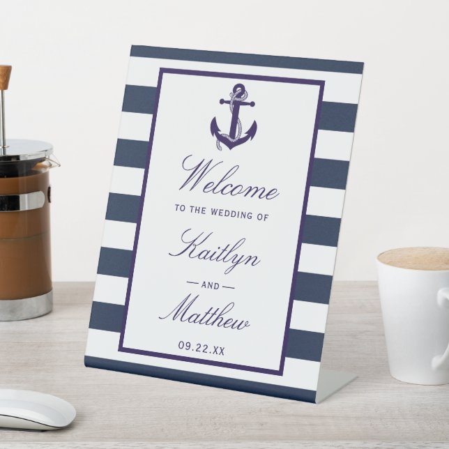 The Nautical Anchor Wedding Collection Welcome Pedestal Sign (In SItu)