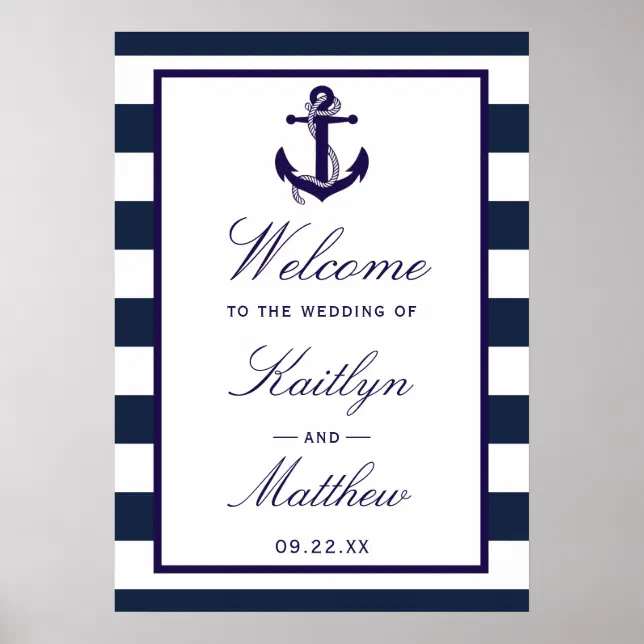 The Nautical Anchor Wedding Collection Welcome Poster | Zazzle