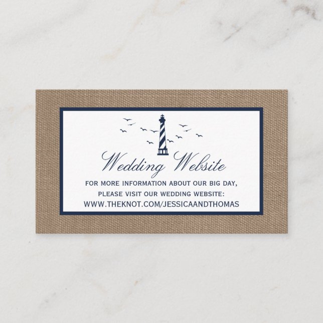 The Nautical Lighthouse Burlap Wedding Collection Enclosure Card (Front)