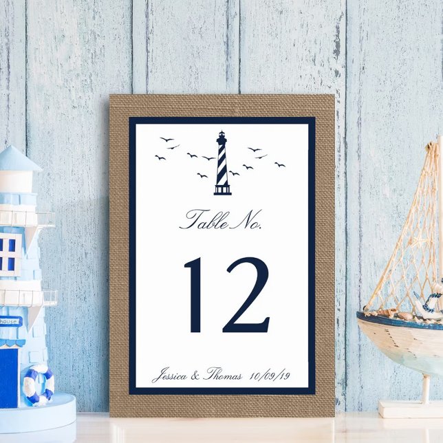 The Nautical Lighthouse Burlap Wedding Collection Invitation (Creator Uploaded)