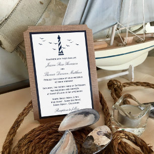 The Nautical Lighthouse Burlap Wedding Collection Invitation