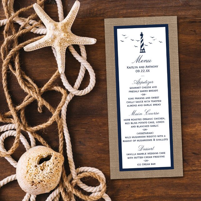 The Nautical Lighthouse Burlap Wedding Collection Menu (Creator Uploaded)