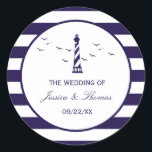 The Nautical Lighthouse Wedding Collection Classic Round Sticker<br><div class="desc">Celebrate in style with these stylish and very trendy wedding favour stickers. This design is easy to personalise with your special event wording and your guests will be thrilled when they see these fabulous stickers.</div>
